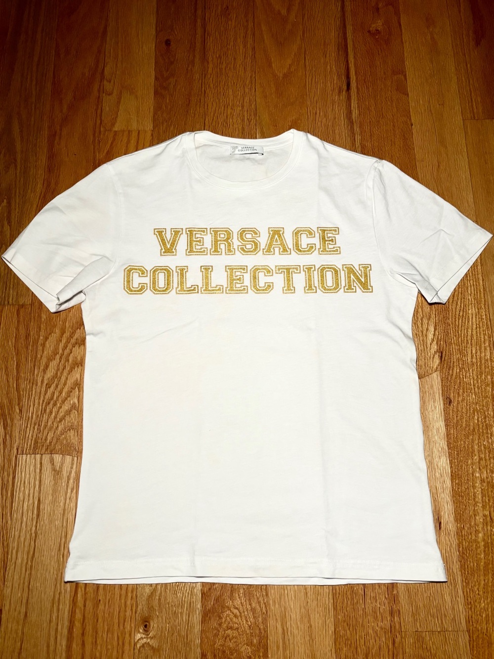 Versace Collection Spellout White Gold Tshirt